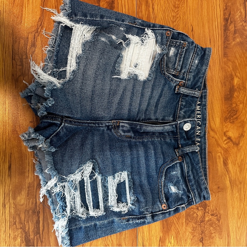 American Eagle Outfitters Ripped Dark Blue Jean Shorts
